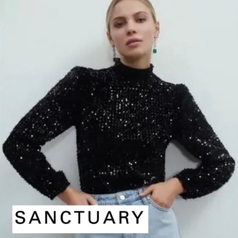 Sanctuary Black sequin 'All Nighter' top, XS  CB2497